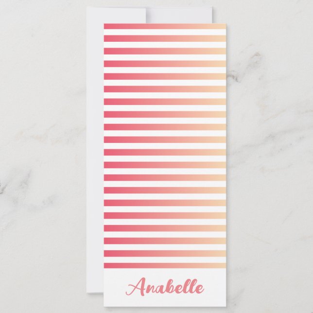 Personalized Coral Peach Gradient Stripes Bookmark (Front)