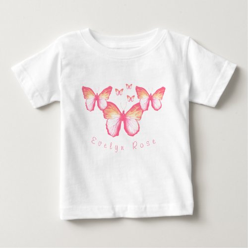 Personalized Coral Pink Butterflies Baby T_Shirt