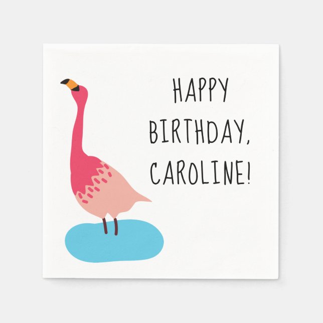 Personalized Coral Pink Flamingo Party Napkins (Front)