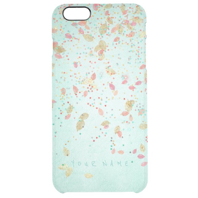 Personalized Coral Pink Mint Green Golden Leafs Uncommon iPhone Case (Back)