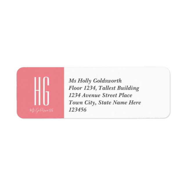 Personalized Coral Pink Monogrammed Label (Front)