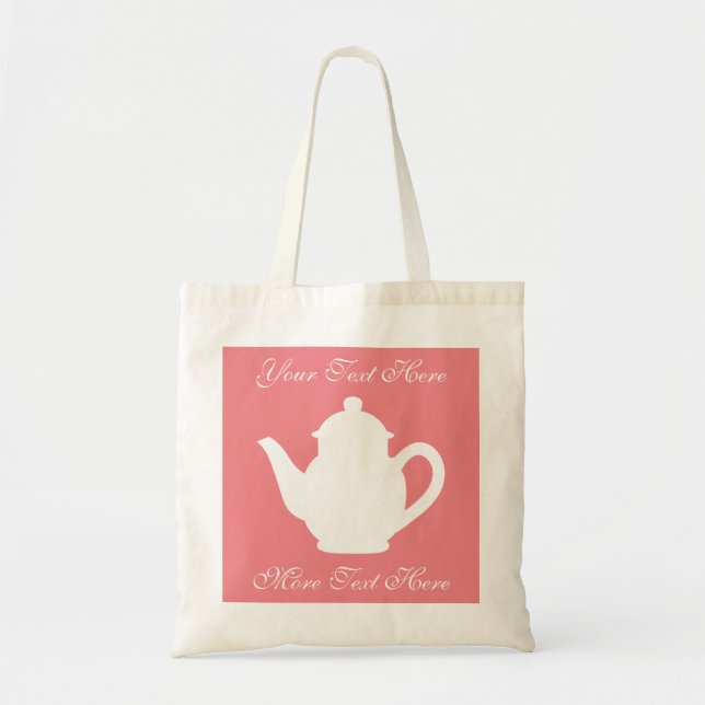 Personalized coral pink tea party favor tote bags (Front)