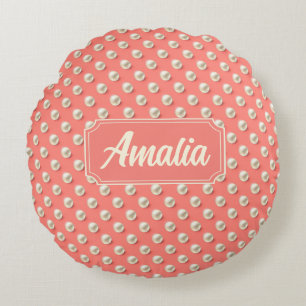 Personalized Coral Polka Dot Throw Pillow 