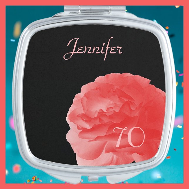 Personalized Coral Rose 70th Birthday Compact Mirror (Creator Uploaded)