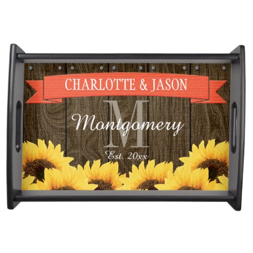 PERSONALIZED CORAL RUSTIC SUNFLOWER WEDDING SERVING TRAY