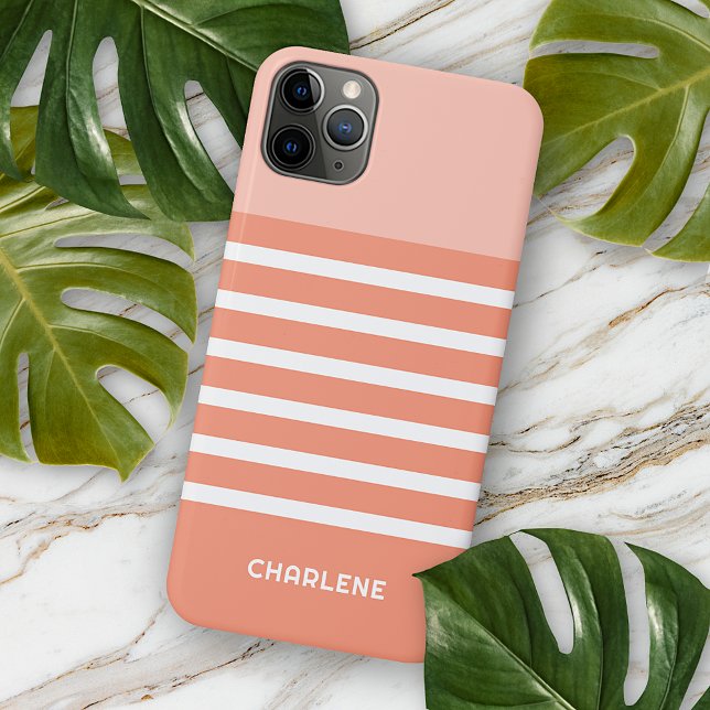 Personalized Coral Salmon Peach Orange Stripes Case-Mate iPhone Case (Creator Uploaded)