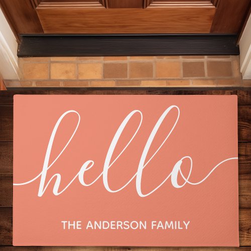 Personalized Coral Script Hello Doormat