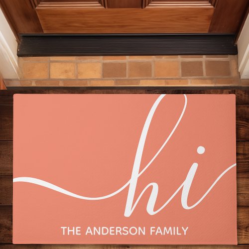 Personalized Coral Script Hi Doormat