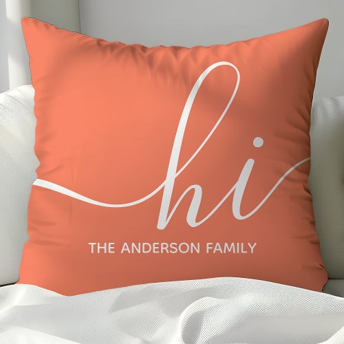 Personalized Coral Script Hi Throw Pillow