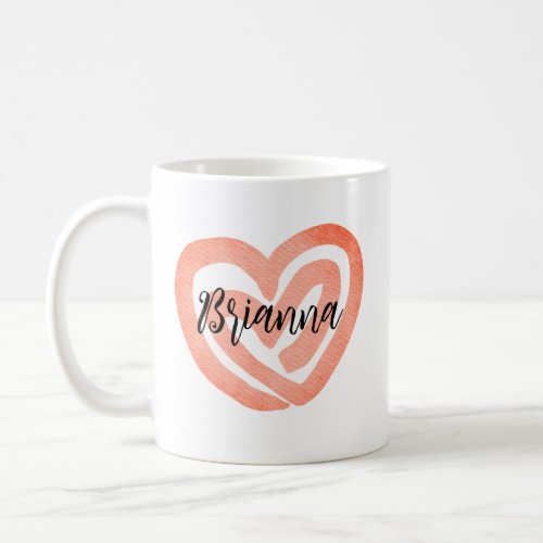 Personalized Coral Swirl Heart Coffee Mug
