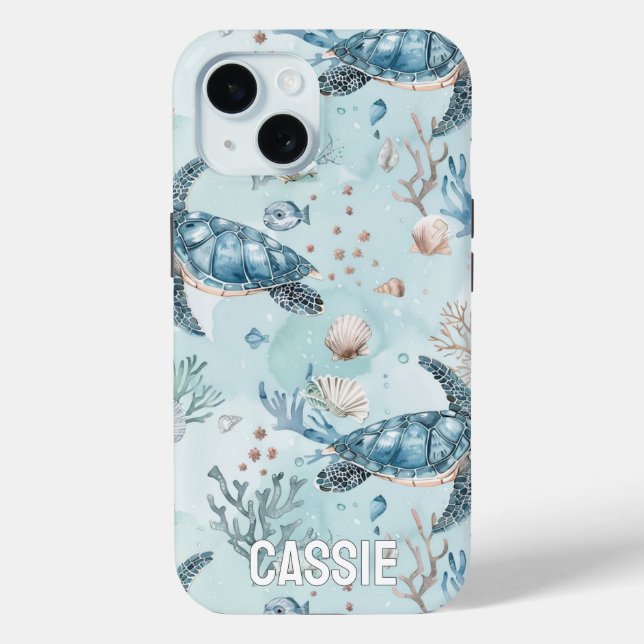 Personalized Corals & Seaweed Under The Sea Turtle Case-Mate iPhone Case (Back)