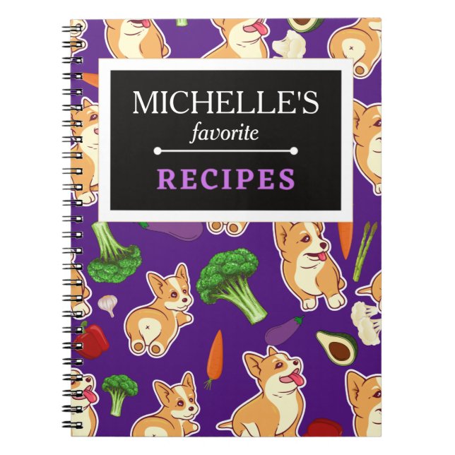 Personalized Corgi and Food Pattern Recipe Book (Front)