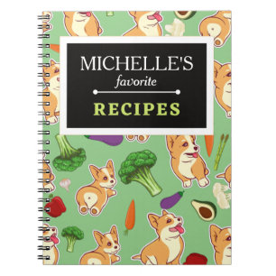 Personalized Corgi and  Food Pattern Recipe Book