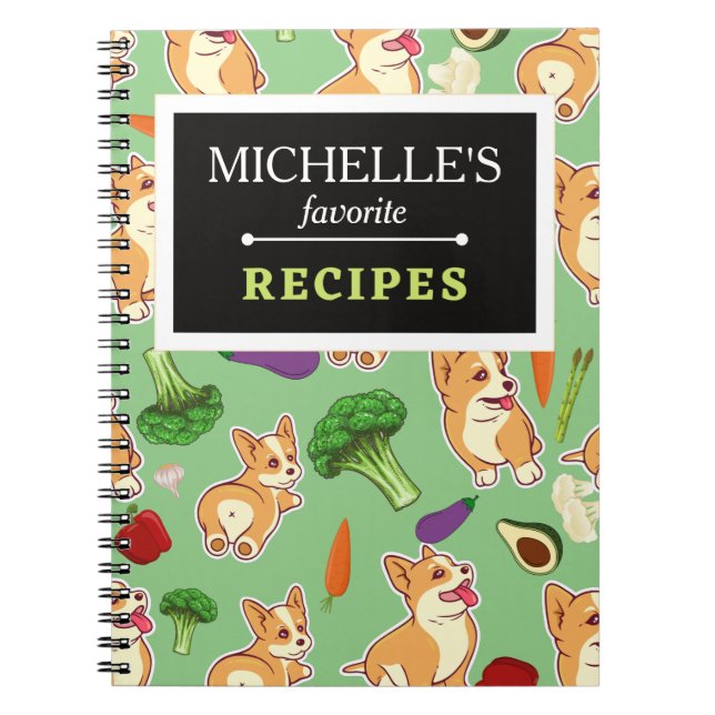 Personalized Corgi and  Food Pattern Recipe Book (Front)