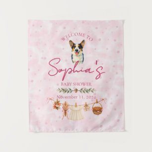 Personalized Corgi Baby Shower Wall Banner Tapestry