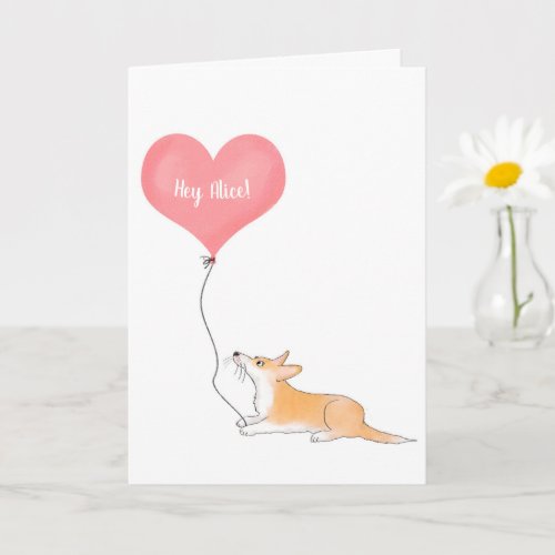 Personalized corgi  balloon I love you card