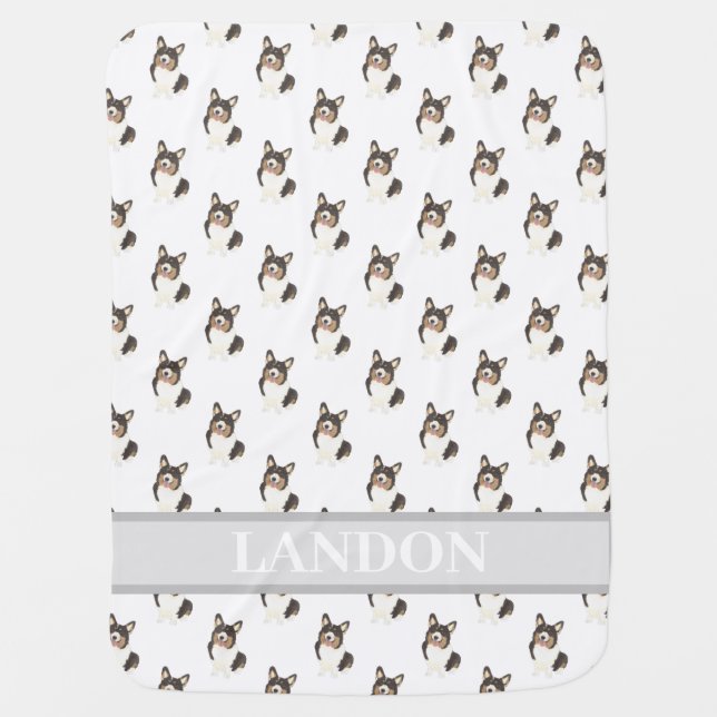 Personalized Corgi (Black Headed Tricolor) Baby Blanket (Front)
