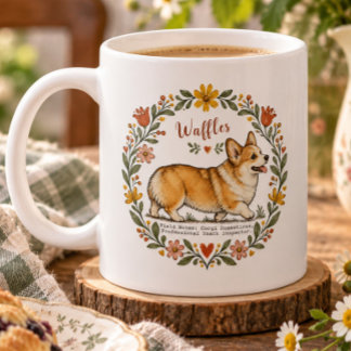 Personalized Corgi Botanical Wreath Cute Dog Lover Coffee Mug