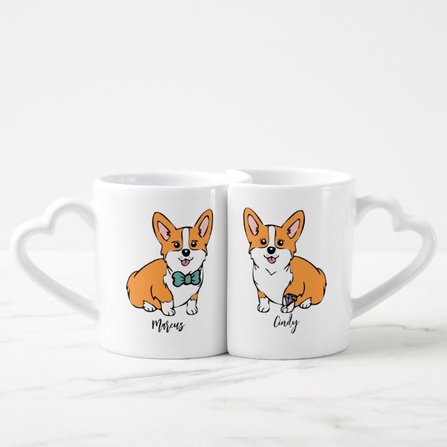 Personalized Corgi Couples Coffee Mug Set (Front Nesting)