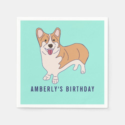 Personalized Corgi Dog Birthday Party Paper Napkin