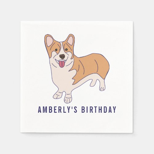 Personalized Corgi Dog Birthday Party Paper Napkins