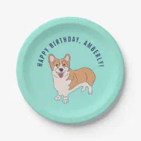 Personalized Corgi Dog Mint Green Birthday Party Paper Plates