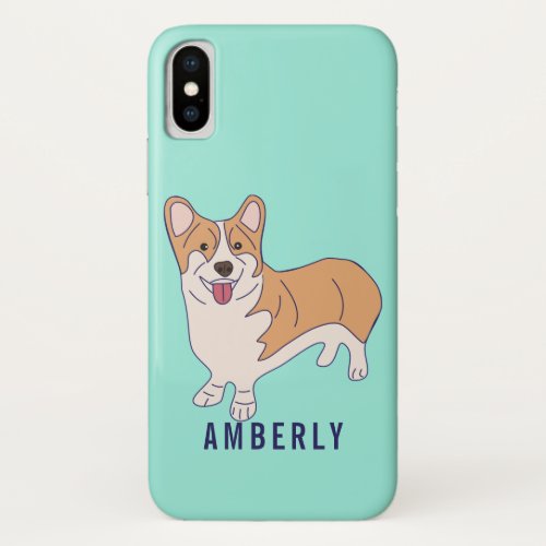 Personalized Corgi Dog Mint Green iPhone X Case
