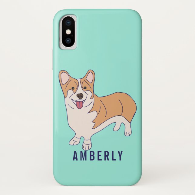 Personalized Corgi Dog Mint Green Case-Mate iPhone Case (Back)