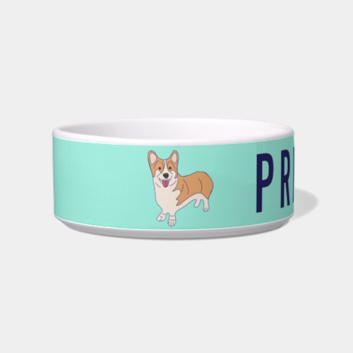Personalized Corgi Dog Mint Green Food or Water Bowl