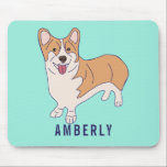 Personalized Corgi Dog Mint Green Mouse Pad<br><div class="desc">This personalized mouse pad makes a great gift for Corgi owners. It features an illustration of  Pembroke Welsh Corgi dog against mint green background with your own name or short message.</div>