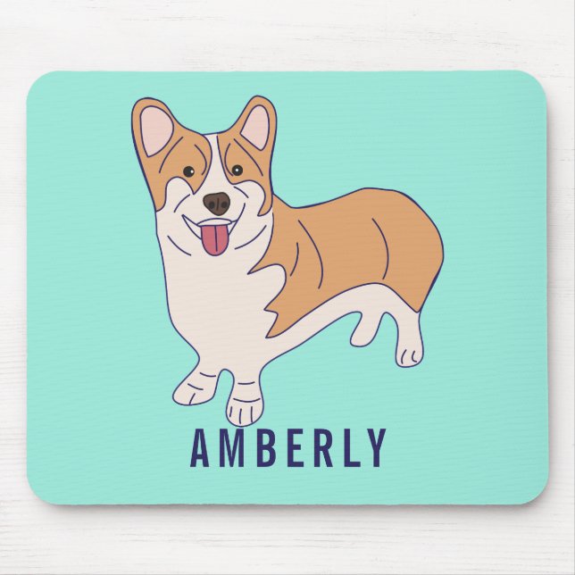 Personalized Corgi Dog Mint Green Mouse Pad (Front)