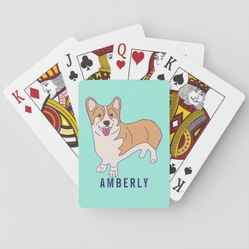 Personalized Corgi Dog Mint Green Playing Cards