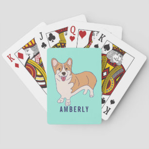Personalized Corgi Dog Mint Green Poker Cards