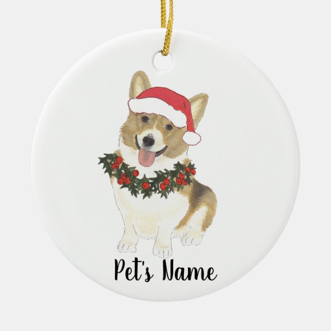 Personalized Corgi (Fawn & White) Ceramic Ornament (Front)