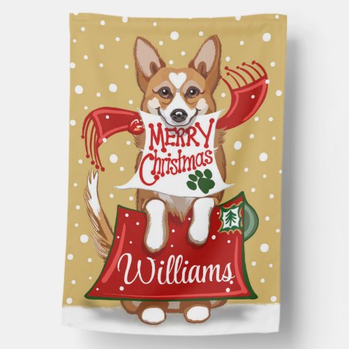 Personalized Corgi Merry Christmas Love Greeting House Flag