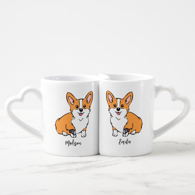 Personalized Corgi Mrs. & Mrs. Couples Coffee Mug Set (Front Nesting)