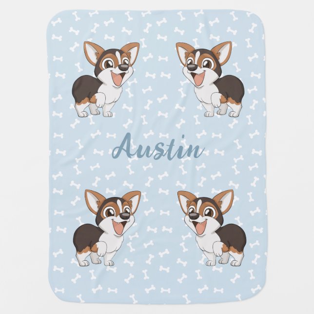 Personalized Corgi Puppy Baby Blanket (Front)