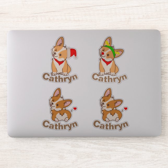 Personalized Corgi Set Sticker (Computer)