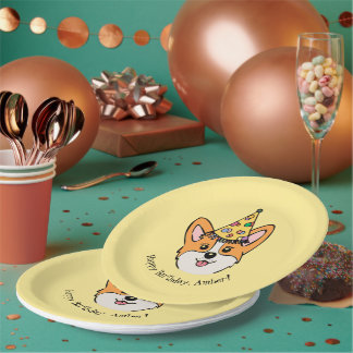 Personalized Corgi Theme Kid's Birthday Paper Plates