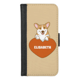 Personalized Corgi With Heart Cute Beige iPhone 8/7 Wallet Case