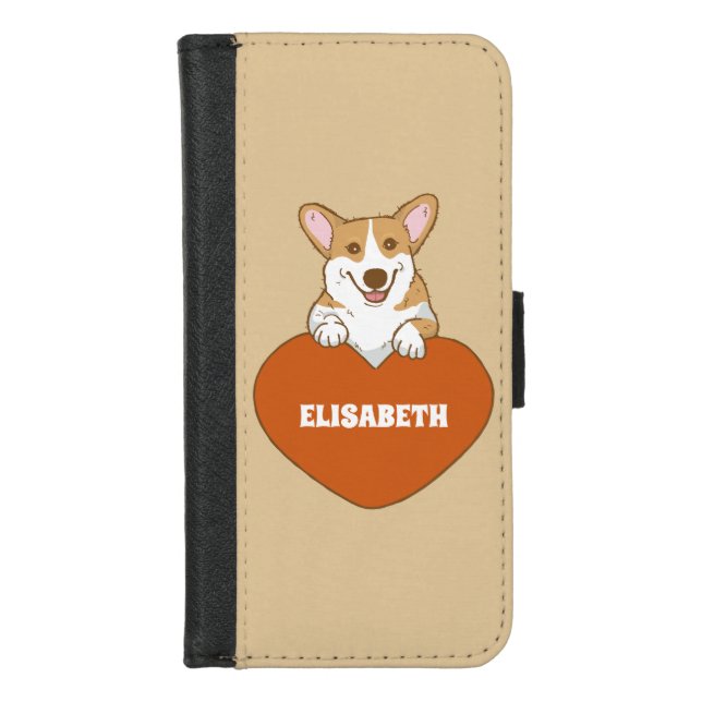 Personalized Corgi With Heart Cute Beige iPhone Wallet Case (Front)
