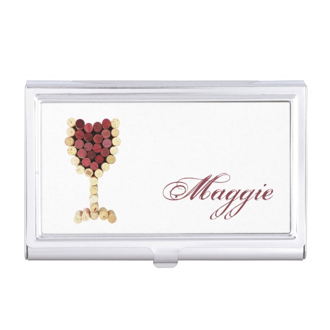 Personalized Cork Wine Glass Business Card Holder (Front)