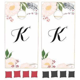 Personalized Corn Hole Game Baby Pink Cosmos on Wh