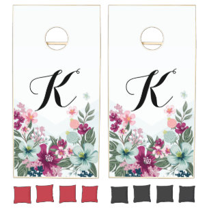 Personalized Corn Hole Game Tropical Flowers on Bl
