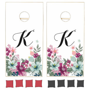 Personalized Corn Hole Game Tropical Flowers on Wh