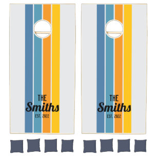 Personalized Cornhole Boards Midcentury Stripes Set