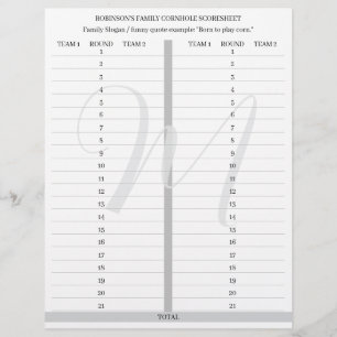 Personalized Cornhole Game Score Sheets