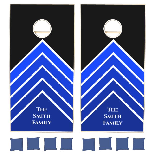 Personalized Cornhole Set - Blue, Black, White (Set)