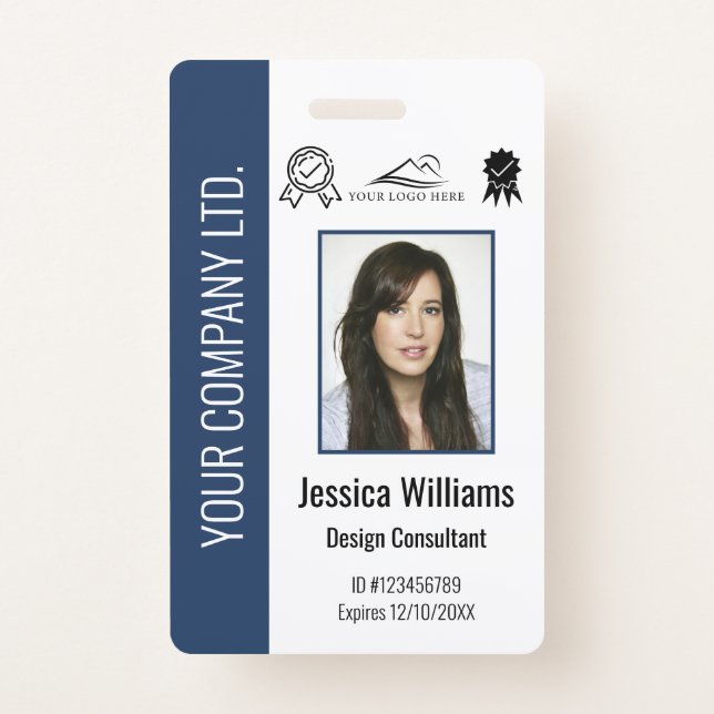 Personalized Corporate Certified Employee Blue ID Badge (Front)