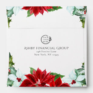 Personalized Corporate Christmas Poinsettia Floral Envelope